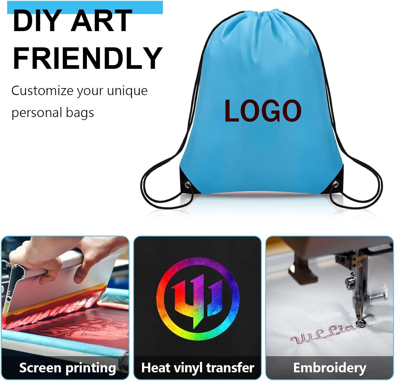10Pcs Drawstring Backpack Bulk Cinch Bag, Drawstring Bags Polyester for Gym Sports Beach Party Trip (Sky Blue)