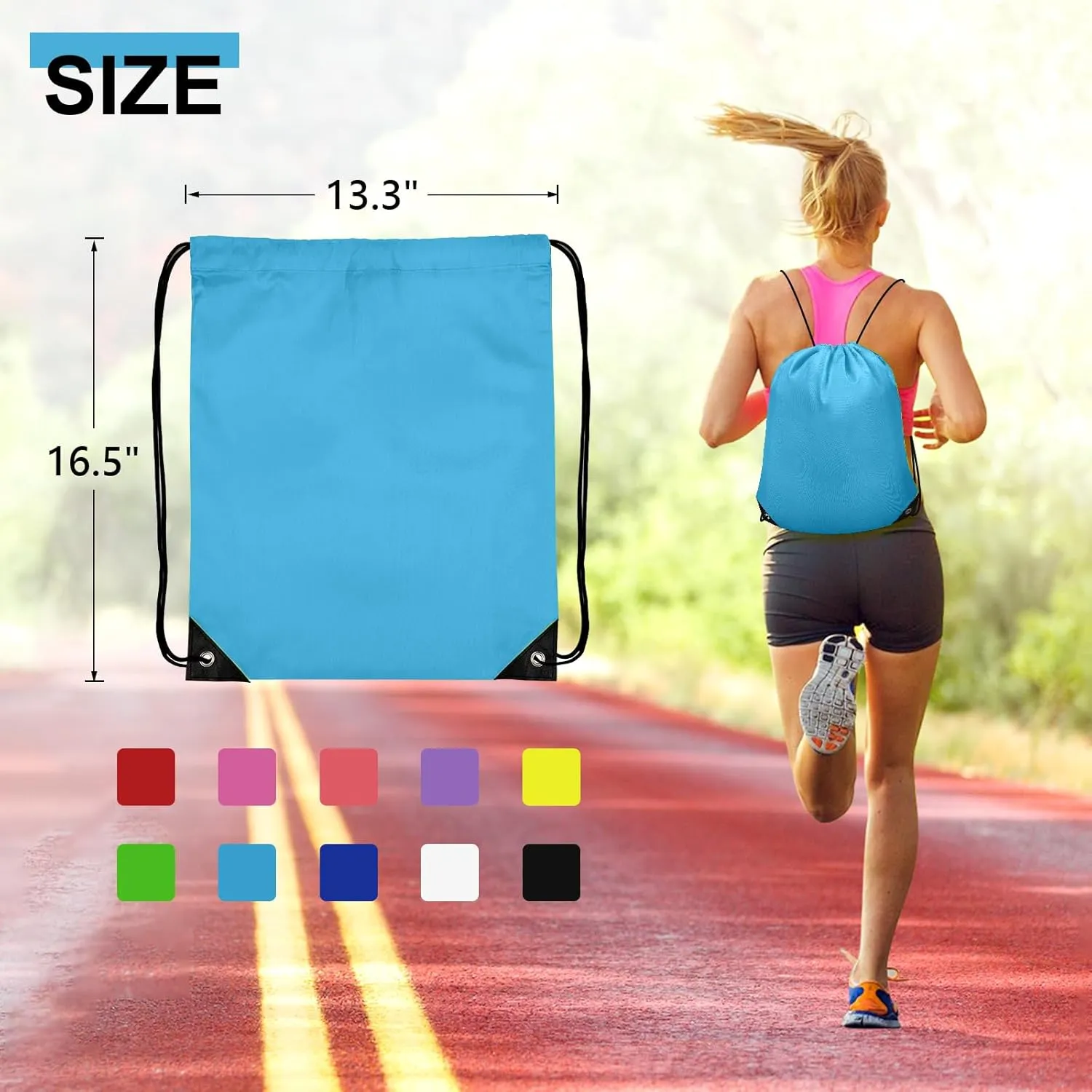 10Pcs Drawstring Backpack Bulk Cinch Bag, Drawstring Bags Polyester for Gym Sports Beach Party Trip (Sky Blue)