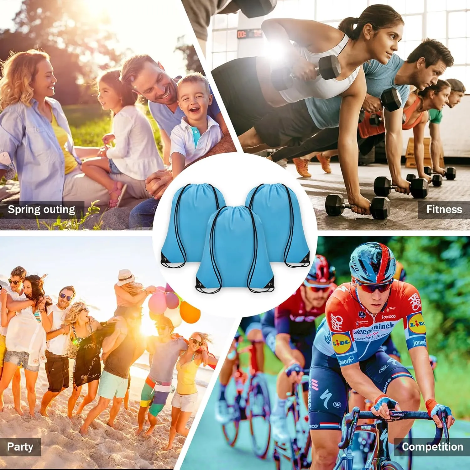 10Pcs Drawstring Backpack Bulk Cinch Bag, Drawstring Bags Polyester for Gym Sports Beach Party Trip (Sky Blue)