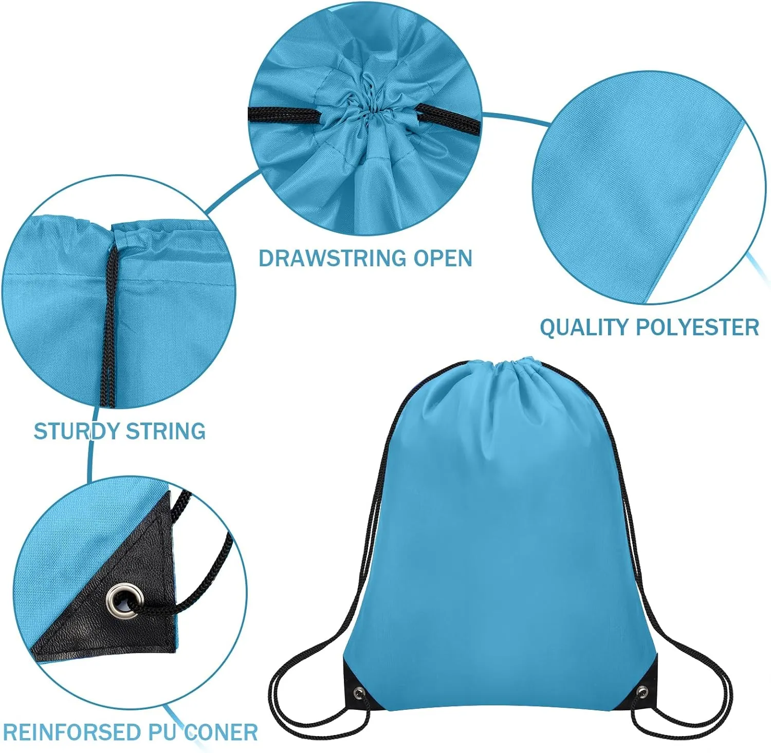 10Pcs Drawstring Backpack Bulk Cinch Bag, Drawstring Bags Polyester for Gym Sports Beach Party Trip (Sky Blue)