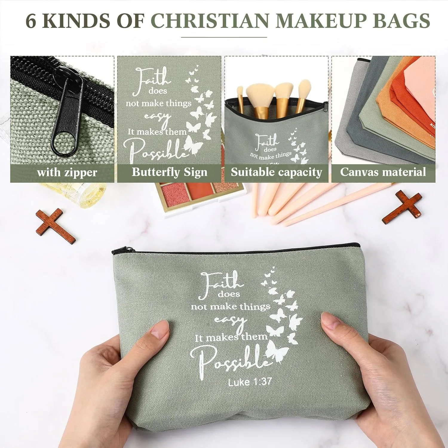 12 Pcs Fathers Day Christian Gift Bulk Religious Makeup Bag Bible Verse Lanyard Keychain for Women Men Church Nurse(Bright Colors,Inspirational Words)