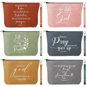 12 Pcs Fathers Day Christian Gift Bulk Religious Makeup Bag Bible Verse Lanyard Keychain for Women Men Church Nurse(Bright Colors,Inspirational Words)