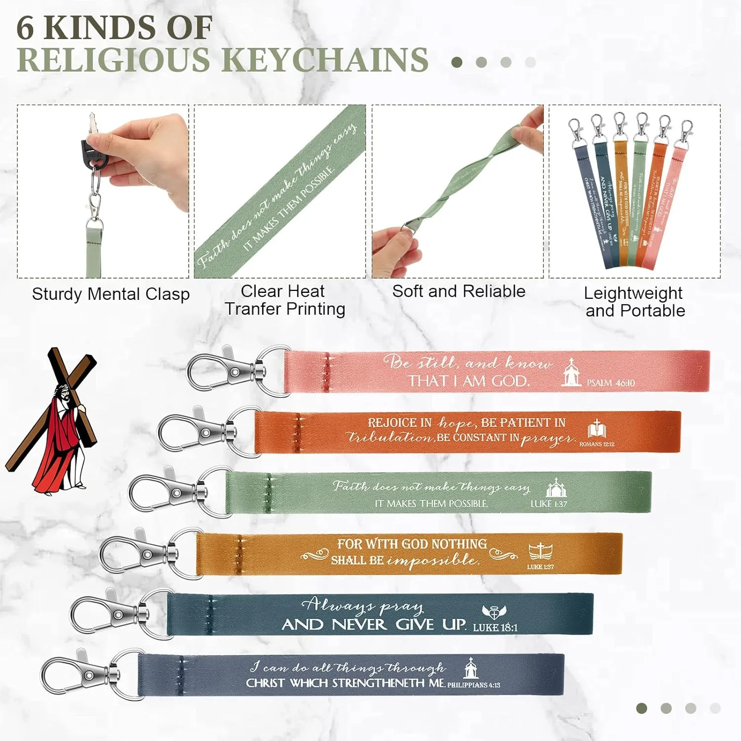 12 Pcs Fathers Day Christian Gift Bulk Religious Makeup Bag Bible Verse Lanyard Keychain for Women Men Church Nurse(Bright Colors,Inspirational Words)