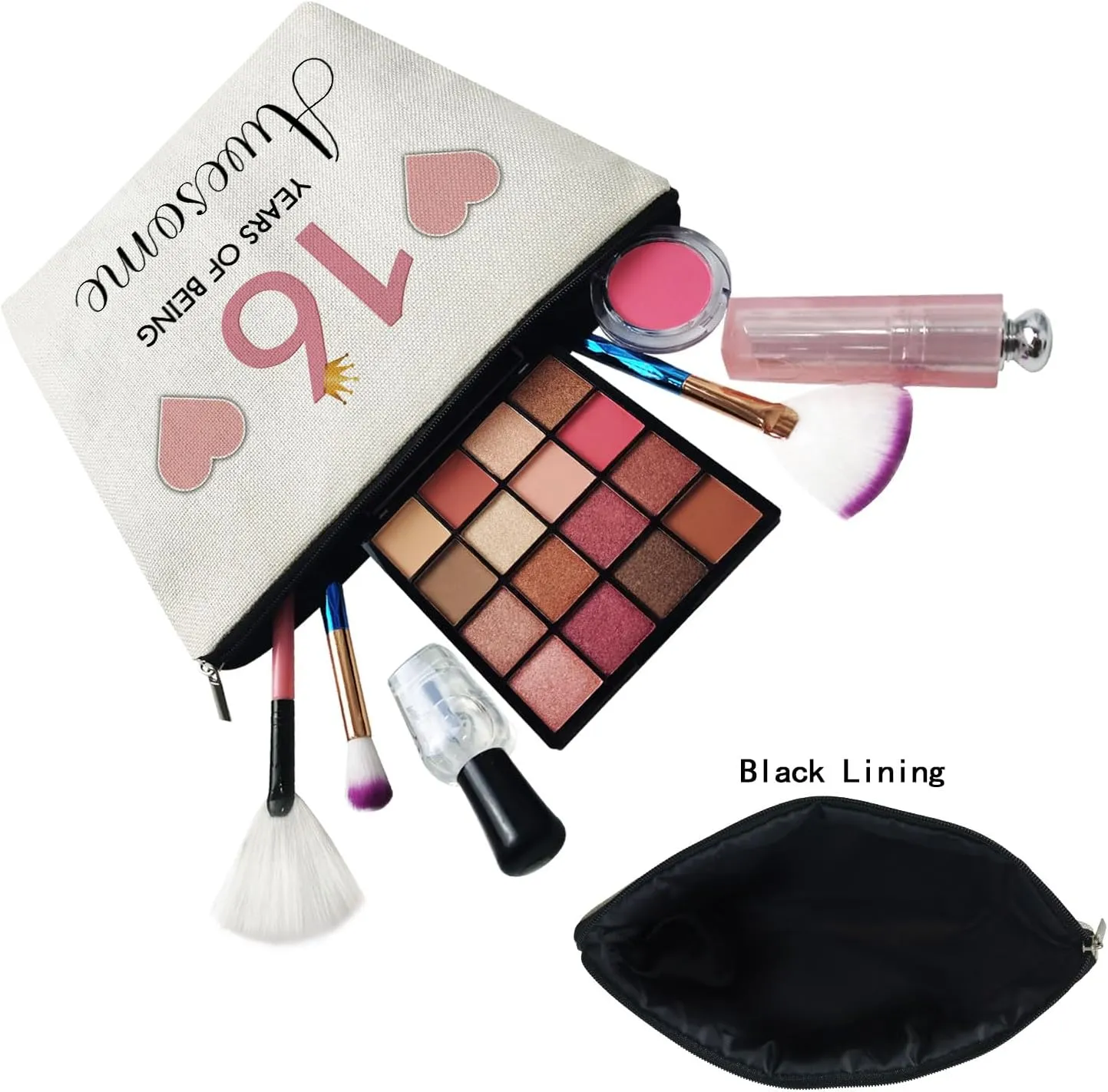 16th Birthday Gift Makeup Bag Cute Small Cosmetic Bag Travel Toiletry Zipper Pouch Happy Birthday Gift Pink 16 Awesome Makeup Bag for 16-Year-Old BFF Sisters Friends
