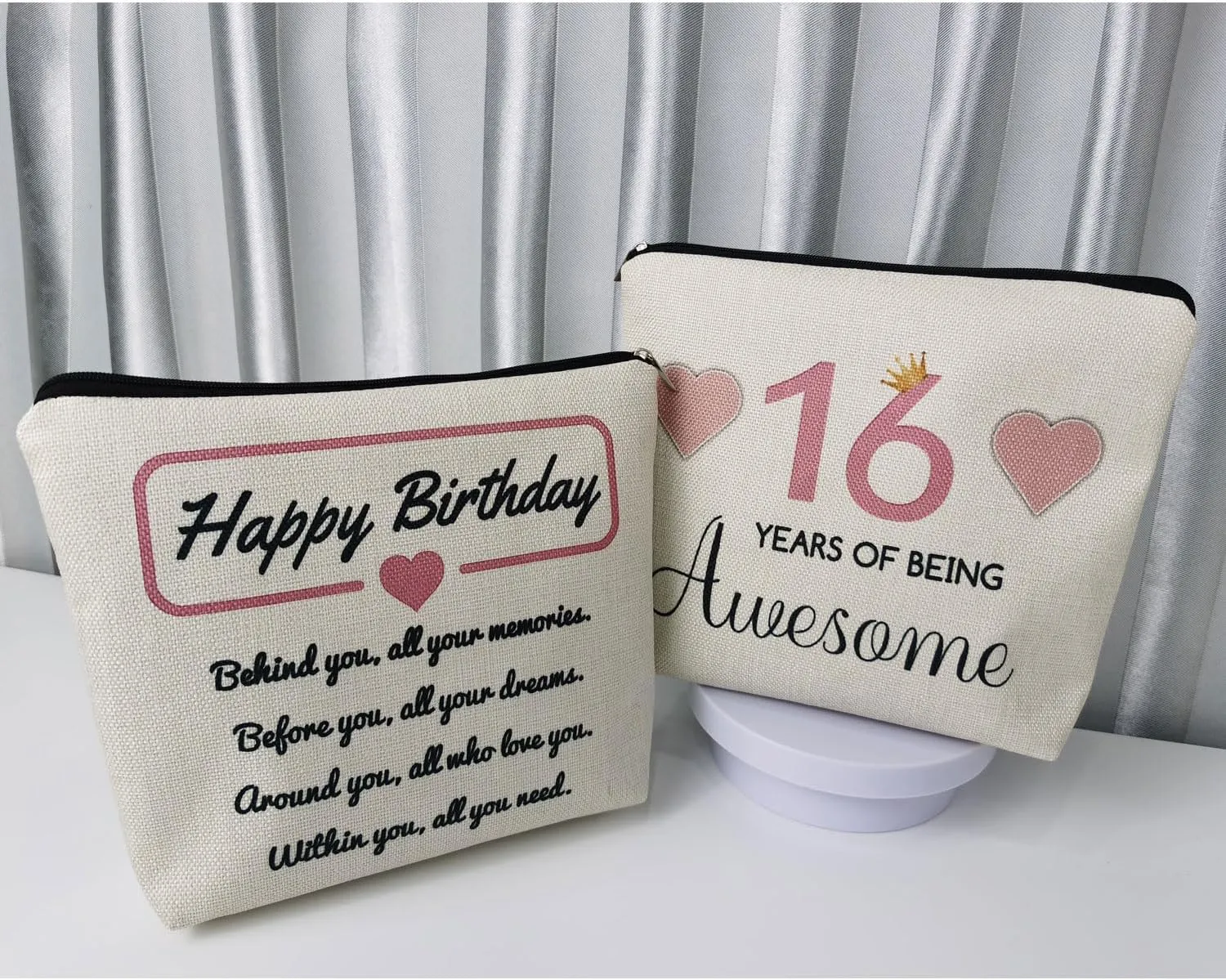 16th Birthday Gift Makeup Bag Cute Small Cosmetic Bag Travel Toiletry Zipper Pouch Happy Birthday Gift Pink 16 Awesome Makeup Bag for 16-Year-Old BFF Sisters Friends
