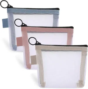 3Pcs Mini Cosmetic Bags, Portable Travel Small Make Up Bags for Women, Lipstick Cosmetic Accessories Organizer, Small Makeup Bag for Purse, Mini Mesh Cosmetic Bag for Key Lipstick Earphone Credit Card
