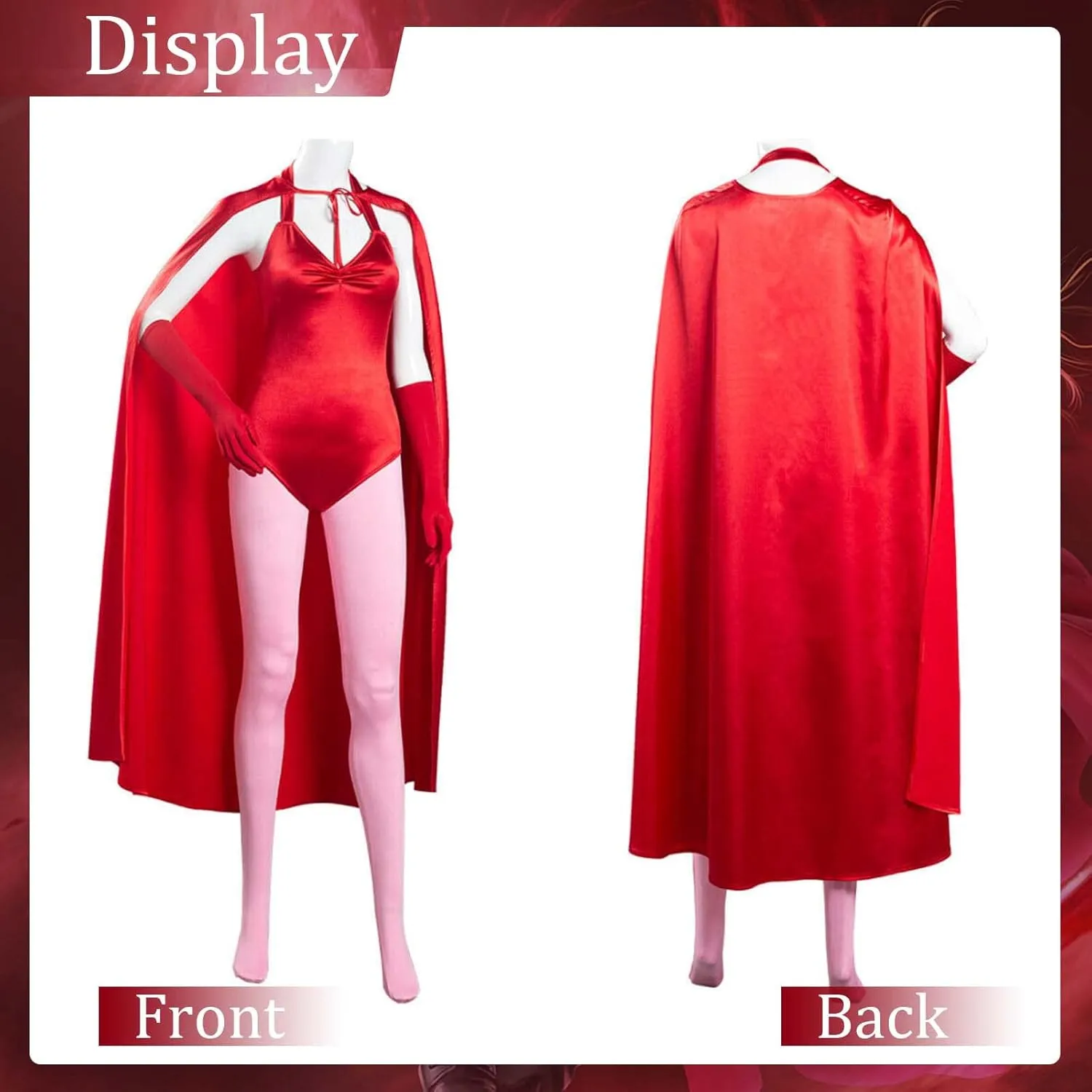 5Pcs Wanda Costume Women Witch Costume With Scarlet Bodysuit Cloak Headpiece Gloves Pant Halloween Cosplay Outfit