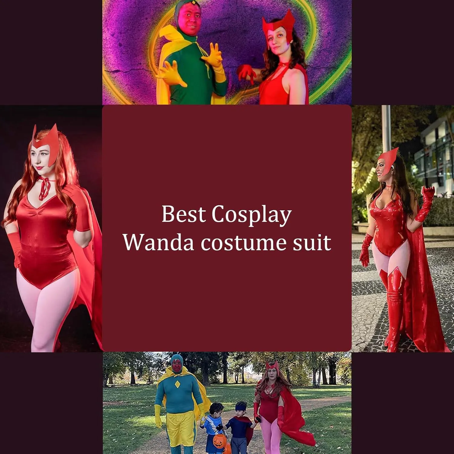5Pcs Wanda Costume Women Witch Costume With Scarlet Bodysuit Cloak Headpiece Gloves Pant Halloween Cosplay Outfit