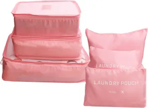 6 Pack Packing Cubes for Suitcases - Compression Luggage Packing Organizers with Laundry Pouch - Travel Storage Bags for Travel Accessories, Clothes, Cosmetics, Toiletries - Pink