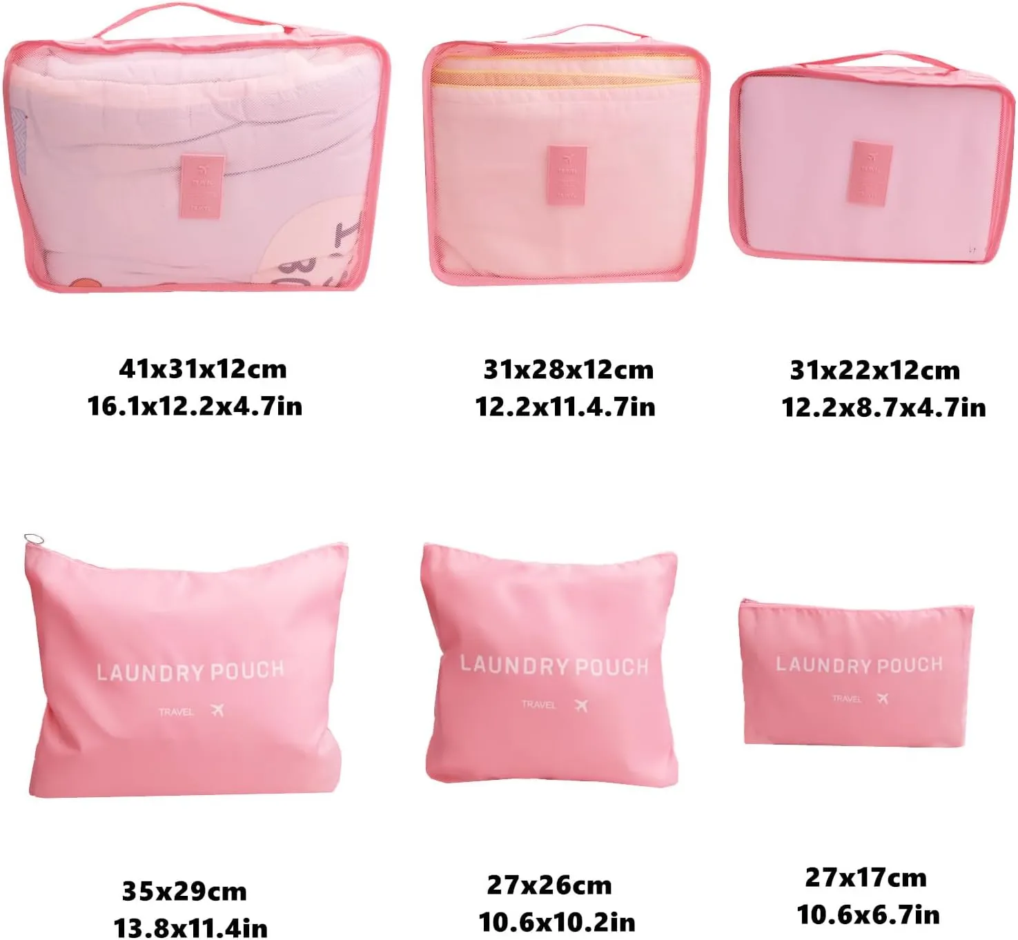 6 Pack Packing Cubes for Suitcases - Compression Luggage Packing Organizers with Laundry Pouch - Travel Storage Bags for Travel Accessories, Clothes, Cosmetics, Toiletries - Pink