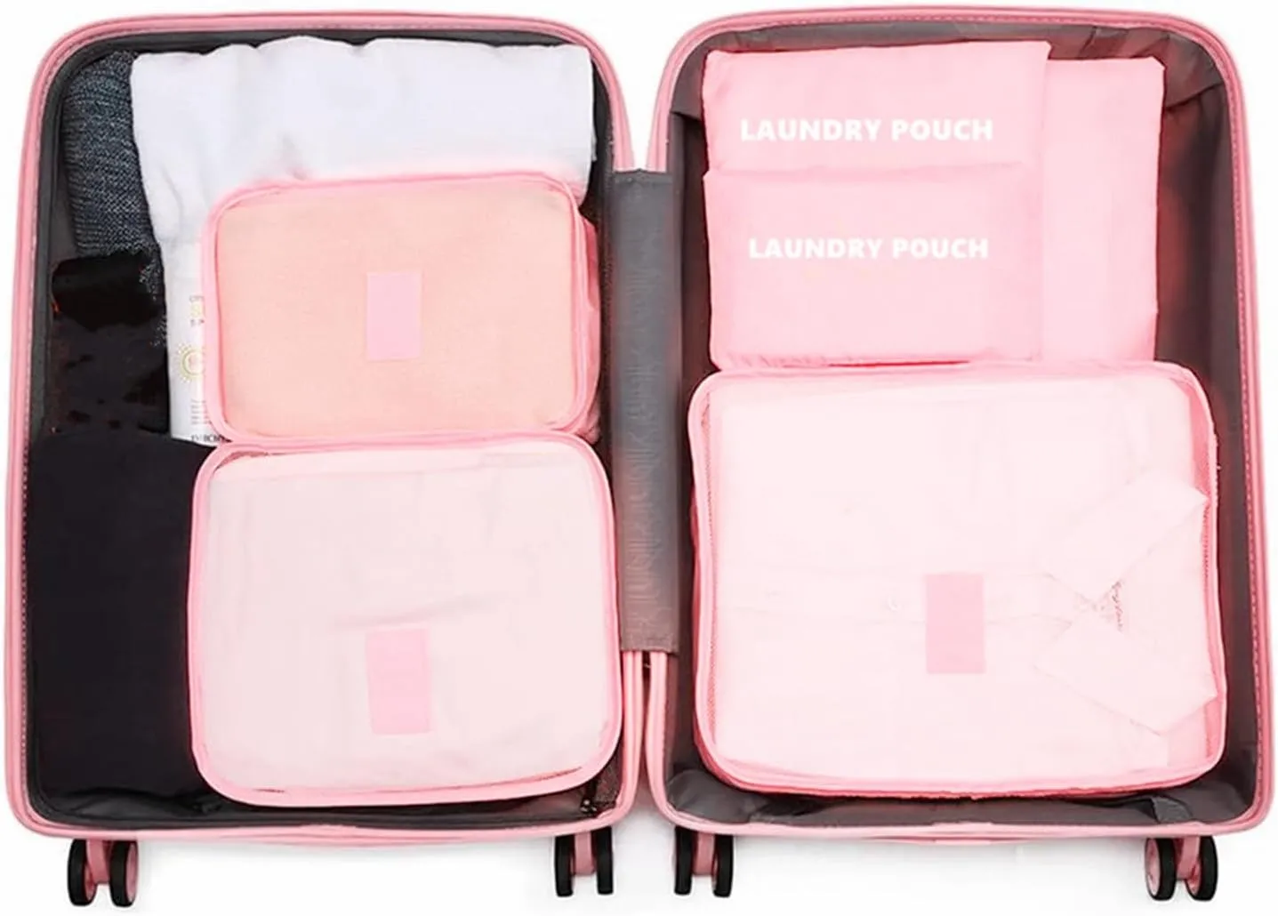 6 Pack Packing Cubes for Suitcases - Compression Luggage Packing Organizers with Laundry Pouch - Travel Storage Bags for Travel Accessories, Clothes, Cosmetics, Toiletries - Pink