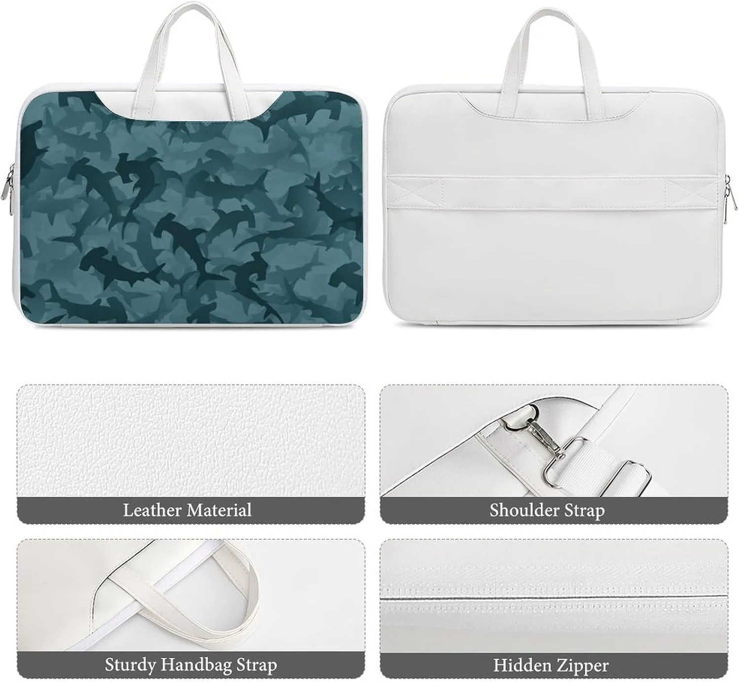 Abstract Shark Pattern Leather Bag Laptop Case Slim Water Resistant Computer Bags with Handle Briefcase for Work