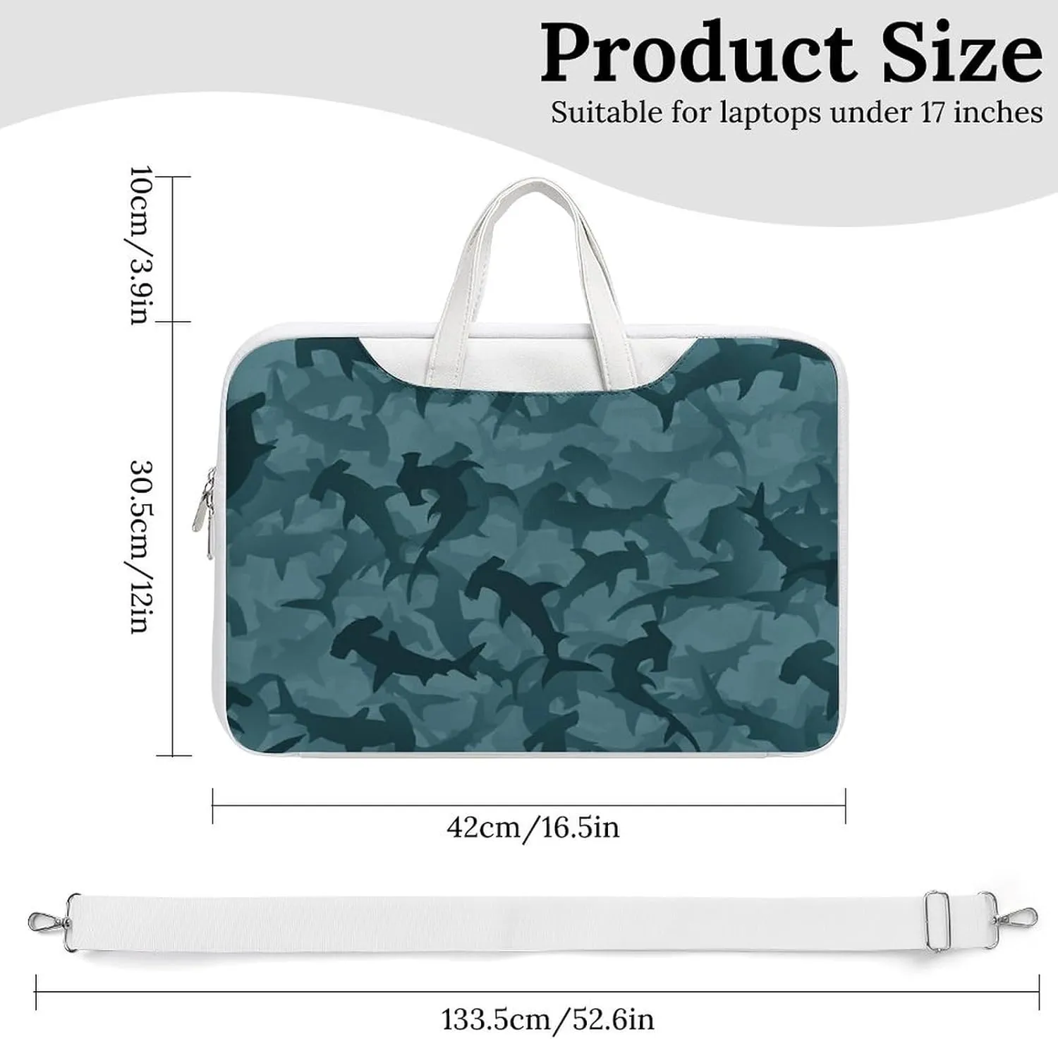 Abstract Shark Pattern Leather Bag Laptop Case Slim Water Resistant Computer Bags with Handle Briefcase for Work