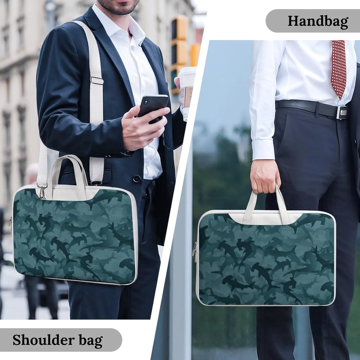 Abstract Shark Pattern Leather Bag Laptop Case Slim Water Resistant Computer Bags with Handle Briefcase for Work
