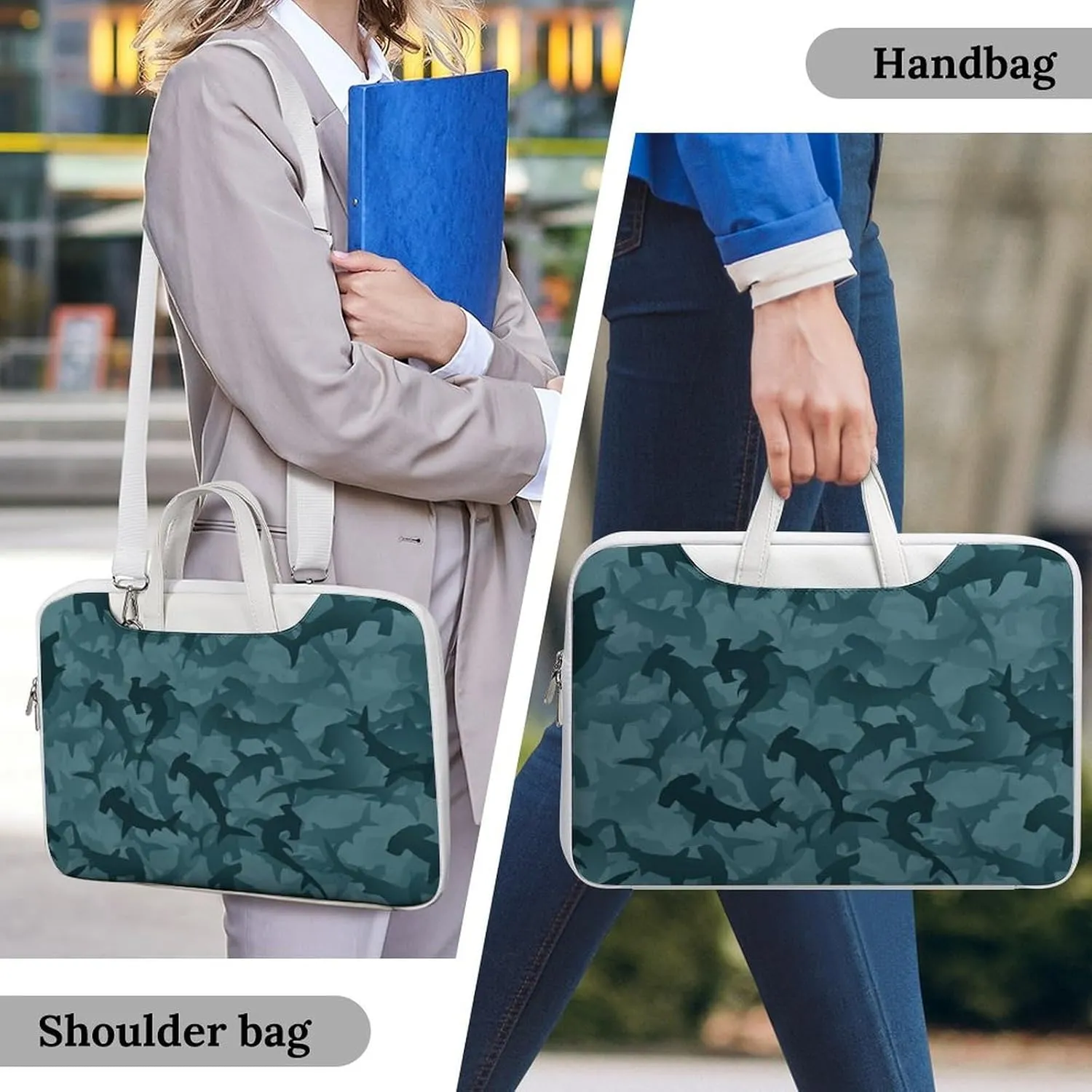 Abstract Shark Pattern Leather Bag Laptop Case Slim Water Resistant Computer Bags with Handle Briefcase for Work