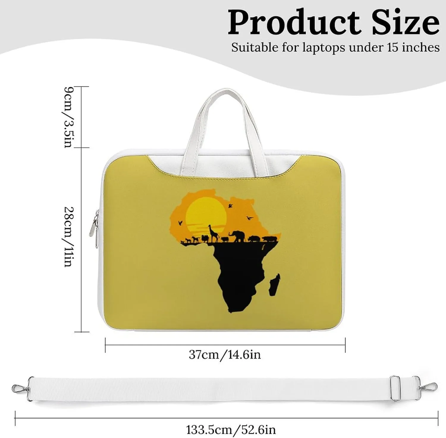 African Map with Wild Animals Leather Bag Laptop Case Slim Water Resistant Computer Bags with Handle Briefcase for Work