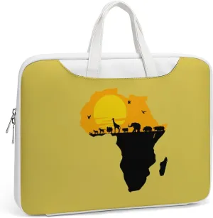 African Map with Wild Animals Leather Bag Laptop Case Slim Water Resistant Computer Bags with Handle Briefcase for Work