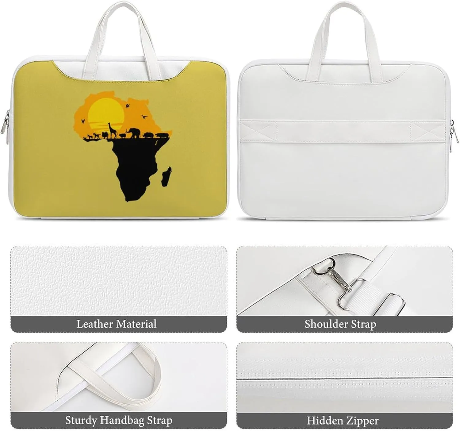 African Map with Wild Animals Leather Bag Laptop Case Slim Water Resistant Computer Bags with Handle Briefcase for Work
