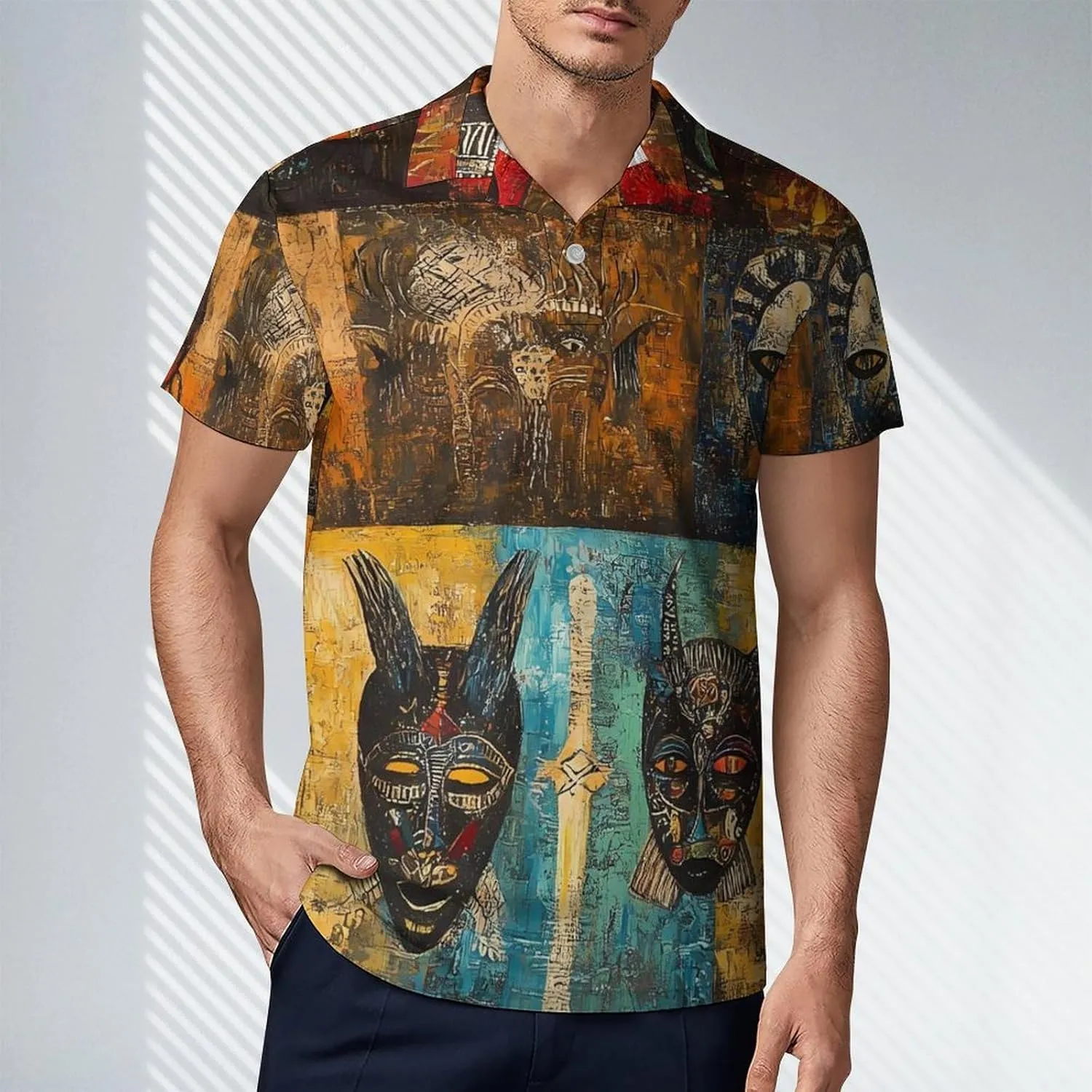 African Masks Men's Polo-Shirt Regular-Fit Short Sleeve Sports Quick Dry Golf Tennis T-Shirt