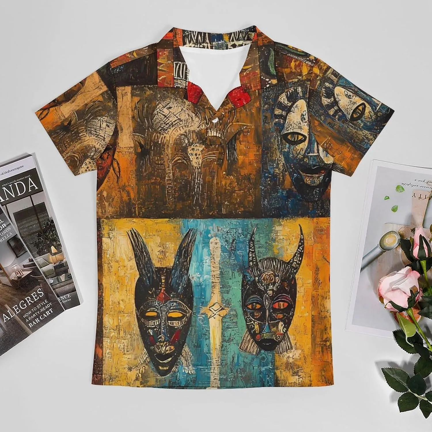 African Masks Men's Polo-Shirt Regular-Fit Short Sleeve Sports Quick Dry Golf Tennis T-Shirt