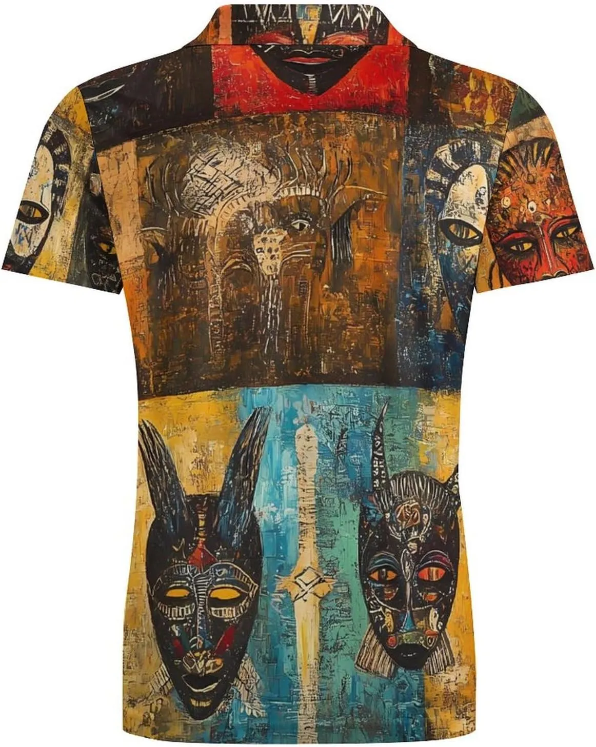 African Masks Men's Polo-Shirt Regular-Fit Short Sleeve Sports Quick Dry Golf Tennis T-Shirt