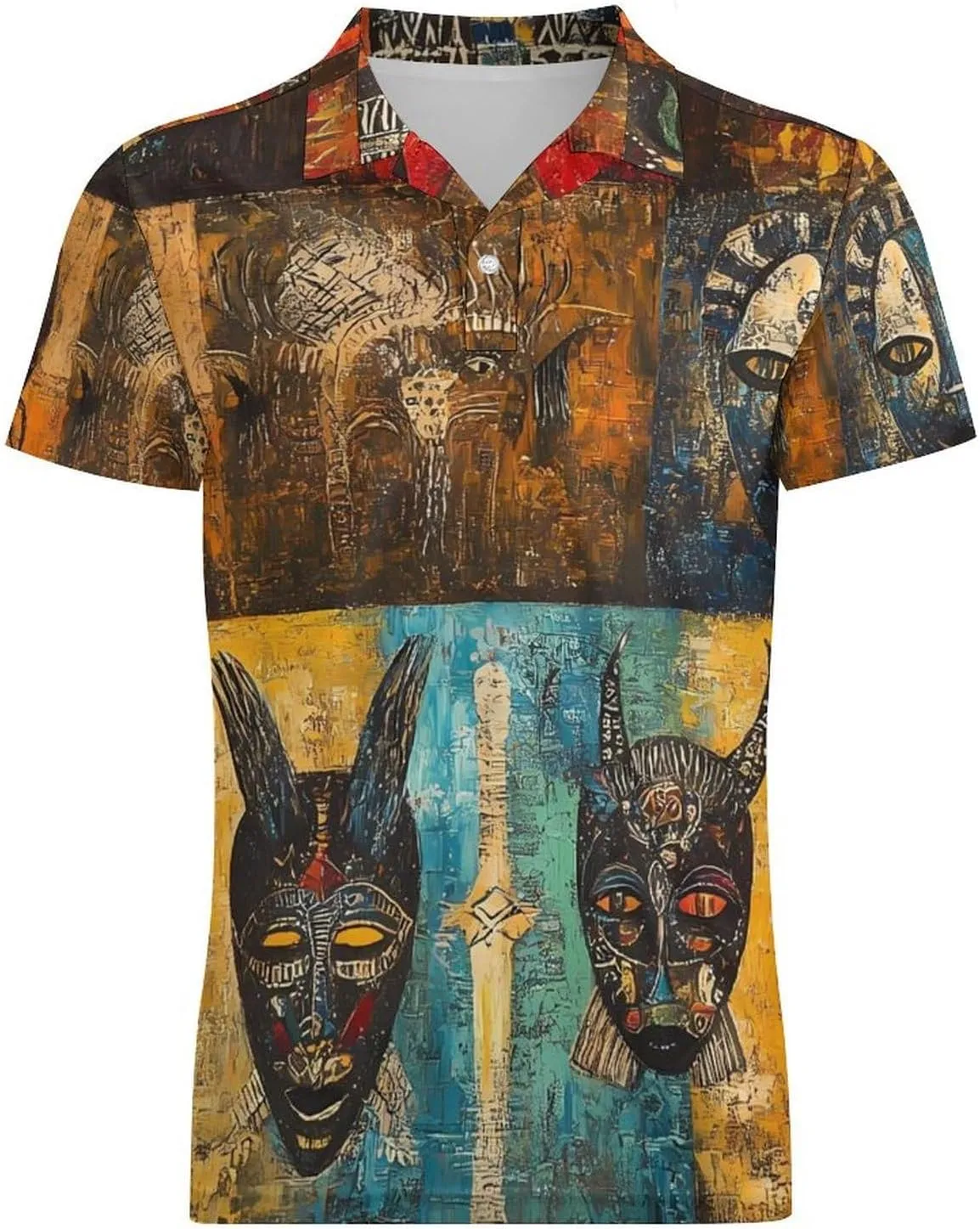 African Masks Men's Polo-Shirt Regular-Fit Short Sleeve Sports Quick Dry Golf Tennis T-Shirt
