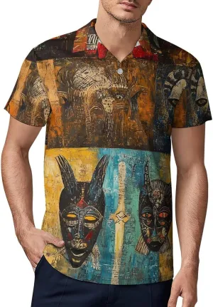 African Masks Men's Polo-Shirt Regular-Fit Short Sleeve Sports Quick Dry Golf Tennis T-Shirt