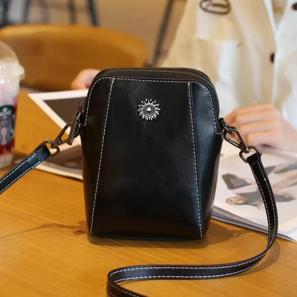 All-match Vertical Cellphone Bag, Crossbody Leather Shoulder Bags and Clutches, Women Crossbody Handbags Retro Messenger Bag