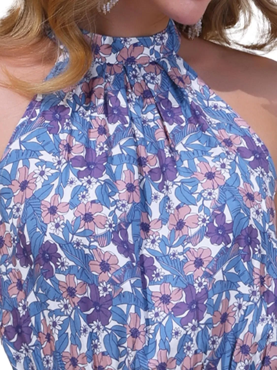 Allegra K Summer Dress 2025 for Women's Easter Halter Neck Sundress Belted Sleeveless Floral Boho Dress