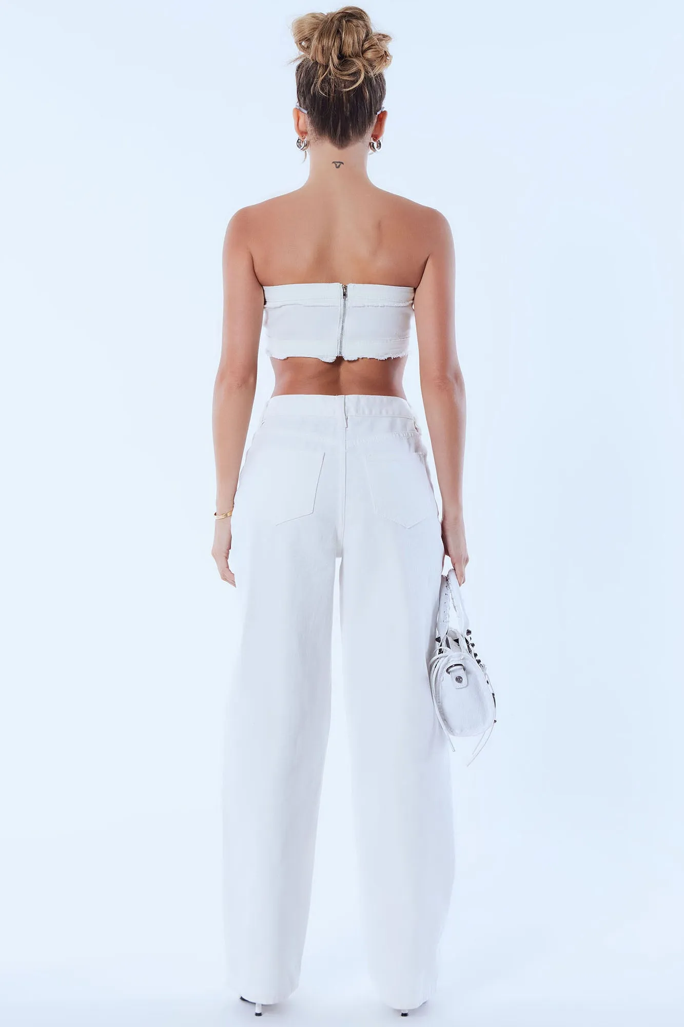 Antonella Denim Crop Top - White