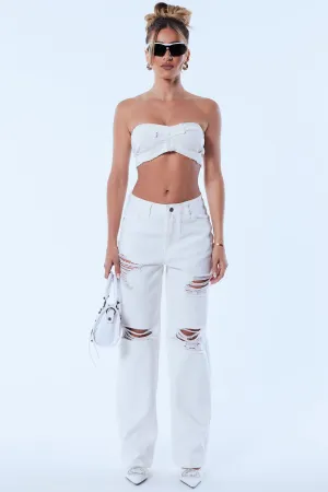 Antonella Denim Crop Top - White