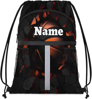 Basketball Custom Drawstring Backpack Sports Basketball Personalized Dance Bags Lightweight Backpacks for Men Women Adults Birthday Gifts Mini Gym Sports Beach Swim Travel Drawstring Bag