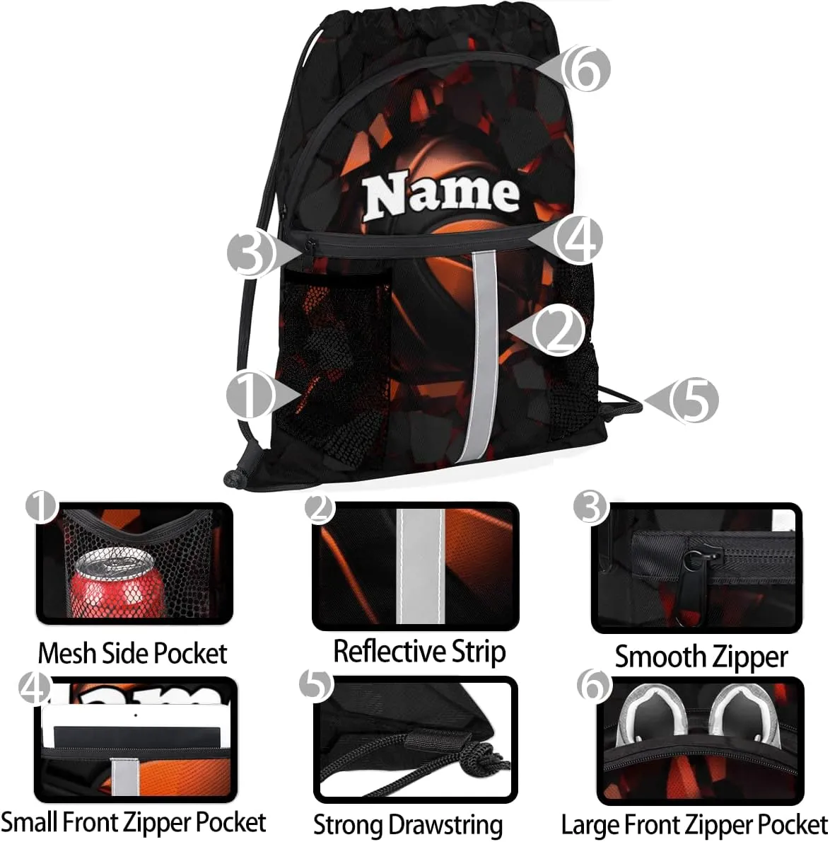 Basketball Custom Drawstring Backpack Sports Basketball Personalized Dance Bags Lightweight Backpacks for Men Women Adults Birthday Gifts Mini Gym Sports Beach Swim Travel Drawstring Bag