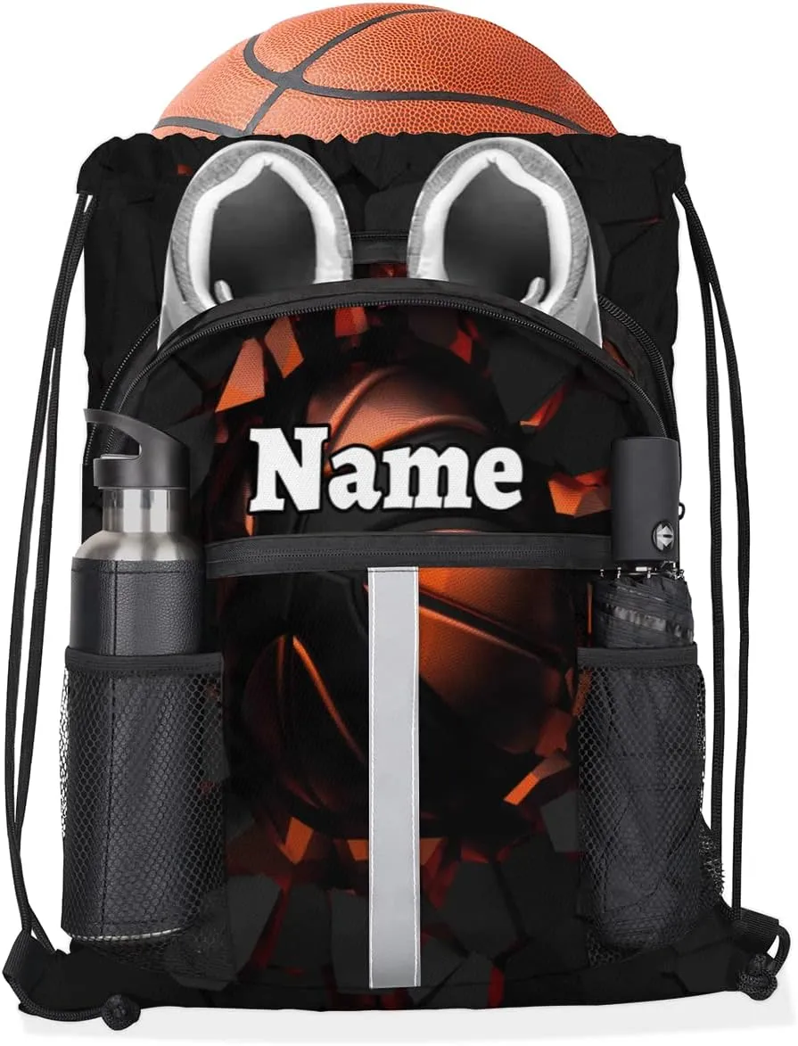 Basketball Custom Drawstring Backpack Sports Basketball Personalized Dance Bags Lightweight Backpacks for Men Women Adults Birthday Gifts Mini Gym Sports Beach Swim Travel Drawstring Bag
