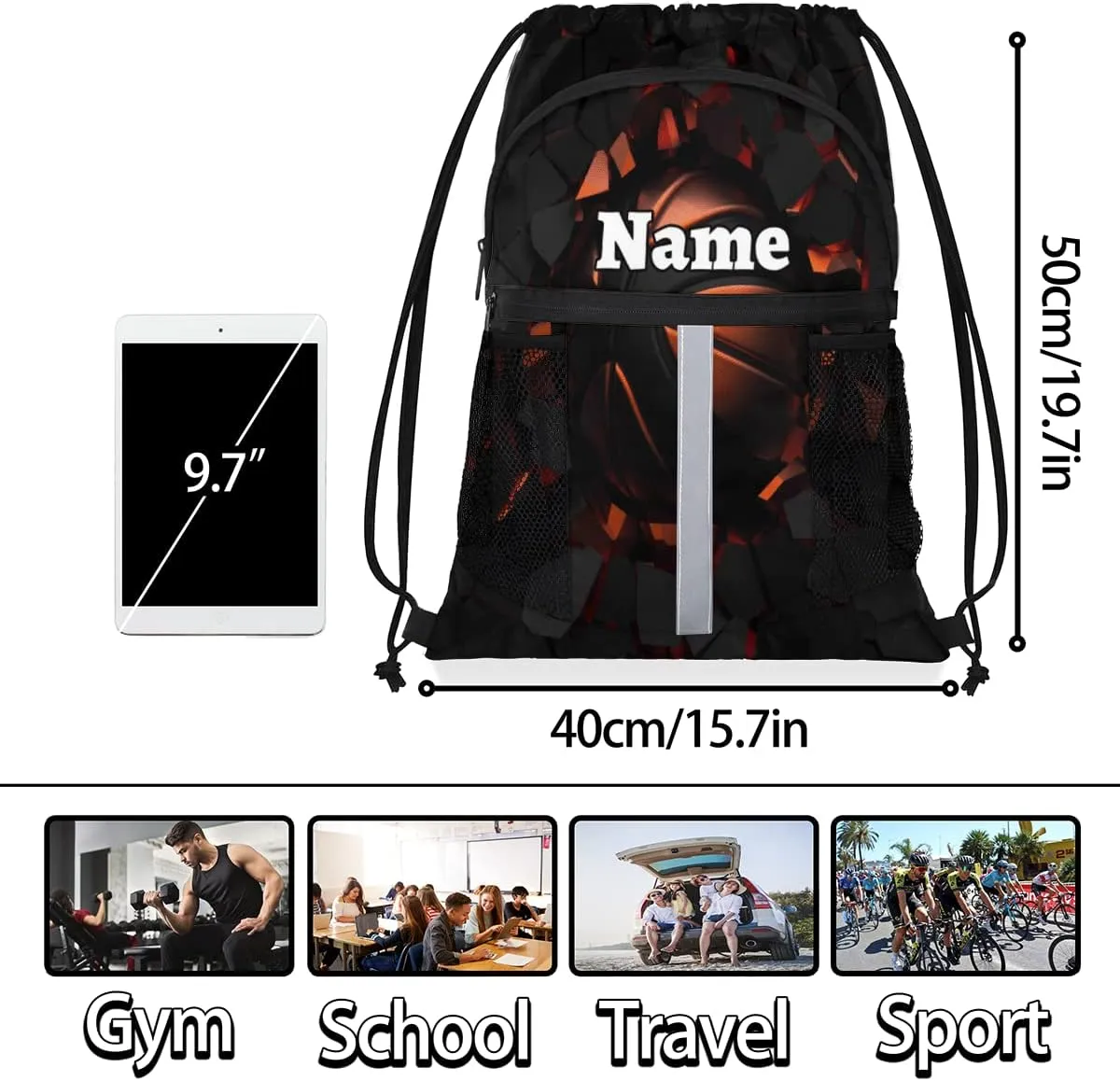 Basketball Custom Drawstring Backpack Sports Basketball Personalized Dance Bags Lightweight Backpacks for Men Women Adults Birthday Gifts Mini Gym Sports Beach Swim Travel Drawstring Bag