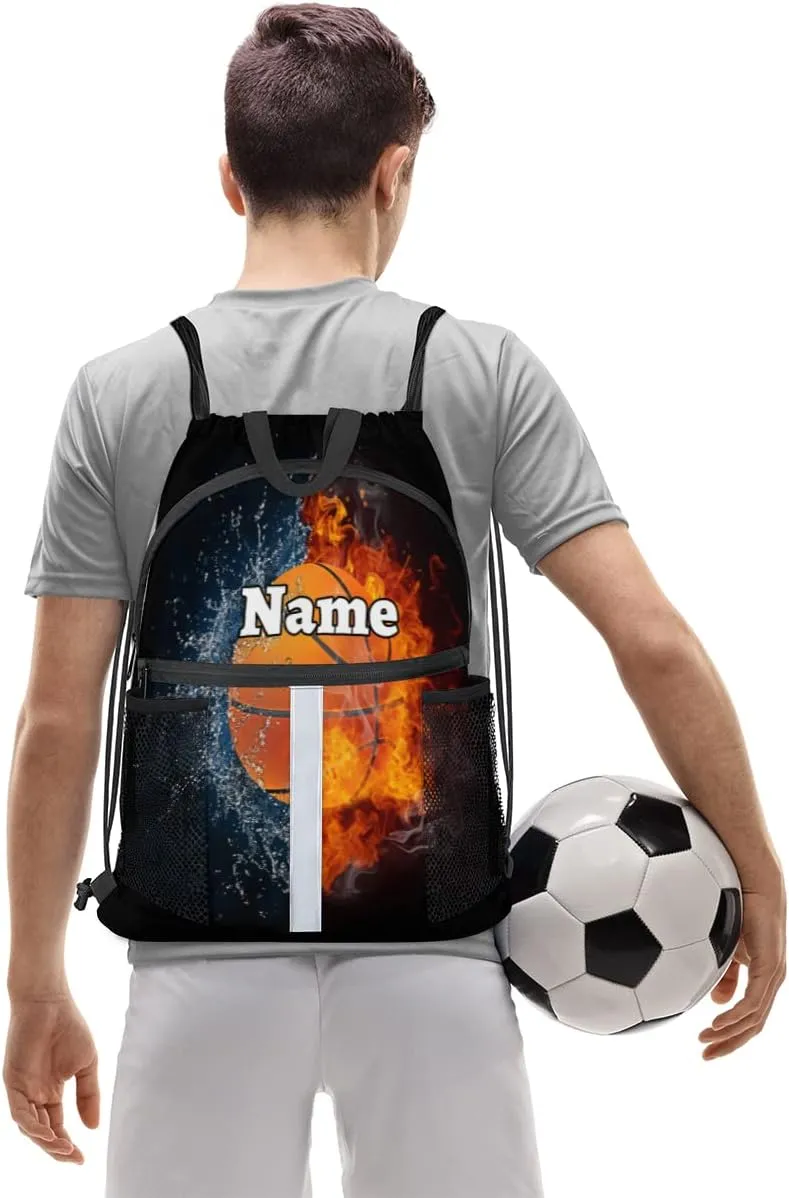 Basketball Sport Custom Drawstring Backpack Basketball Ball Personalized Dance Bags Lightweight Backpacks for Men Women Adults Birthday Gifts Mini Gym Sports Beach Swim Travel Drawstring Bag