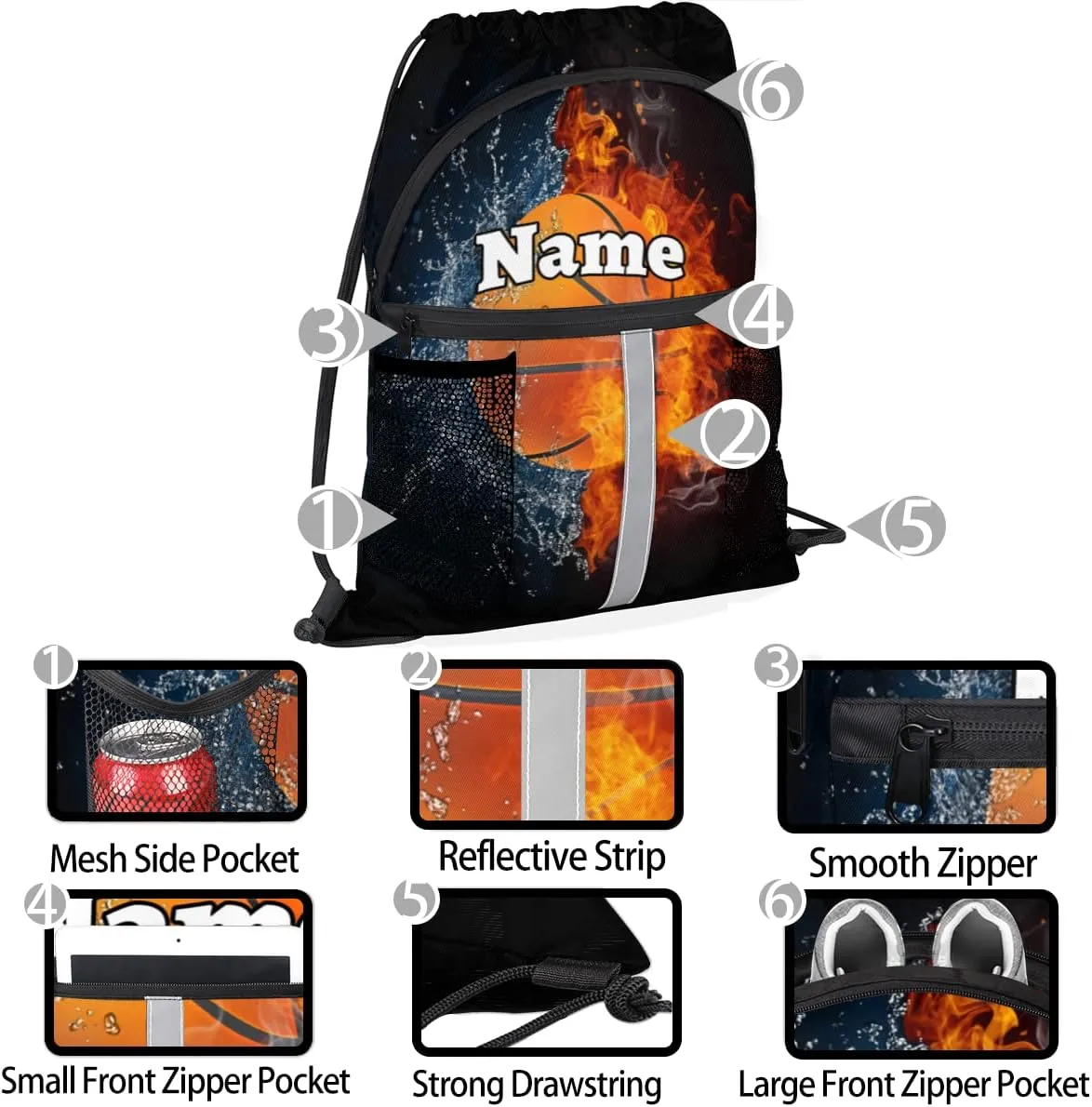 Basketball Sport Custom Drawstring Backpack Basketball Ball Personalized Dance Bags Lightweight Backpacks for Men Women Adults Birthday Gifts Mini Gym Sports Beach Swim Travel Drawstring Bag
