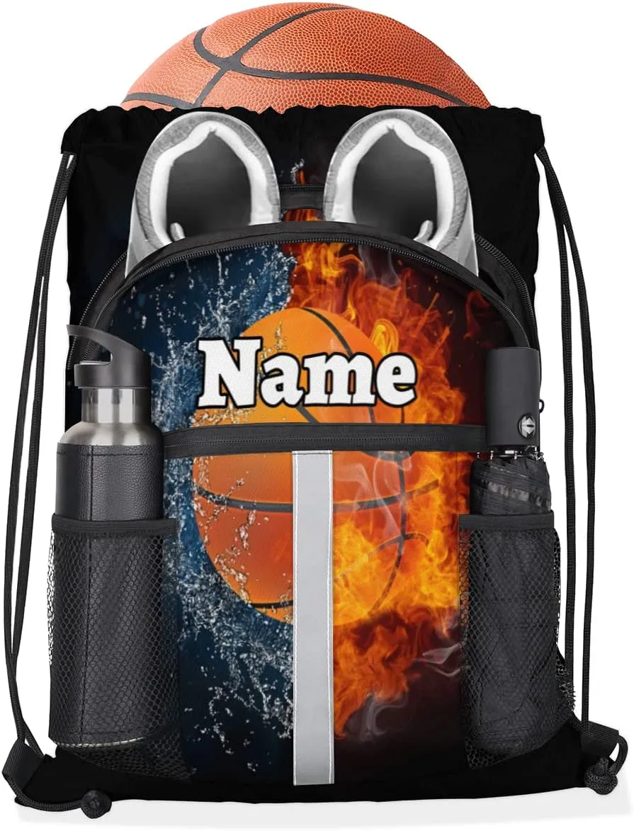 Basketball Sport Custom Drawstring Backpack Basketball Ball Personalized Dance Bags Lightweight Backpacks for Men Women Adults Birthday Gifts Mini Gym Sports Beach Swim Travel Drawstring Bag