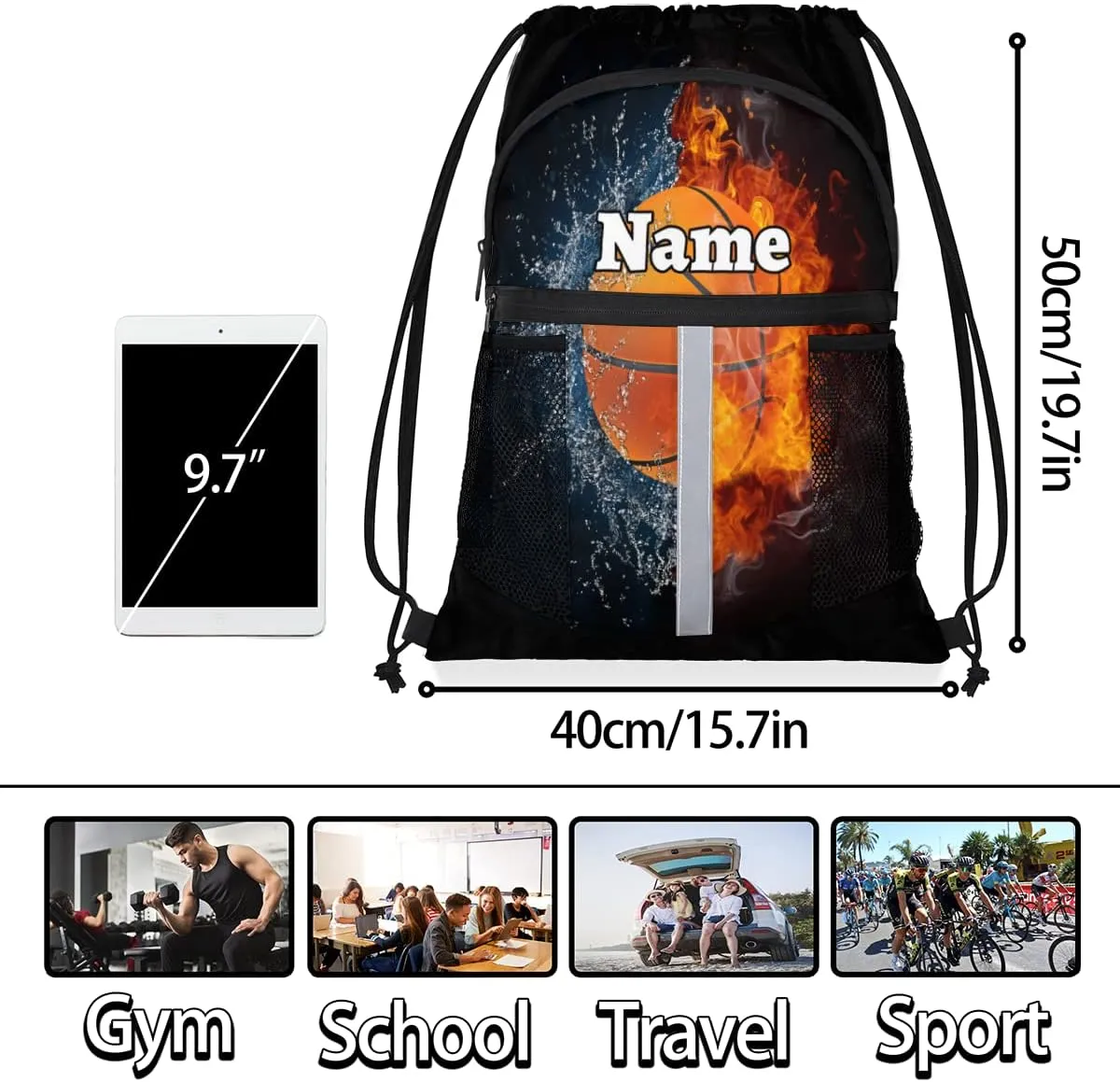 Basketball Sport Custom Drawstring Backpack Basketball Ball Personalized Dance Bags Lightweight Backpacks for Men Women Adults Birthday Gifts Mini Gym Sports Beach Swim Travel Drawstring Bag