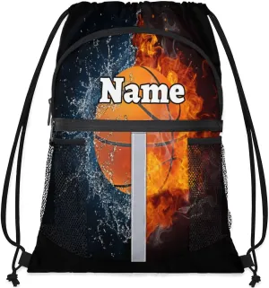 Basketball Sport Custom Drawstring Backpack Basketball Ball Personalized Dance Bags Lightweight Backpacks for Men Women Adults Birthday Gifts Mini Gym Sports Beach Swim Travel Drawstring Bag