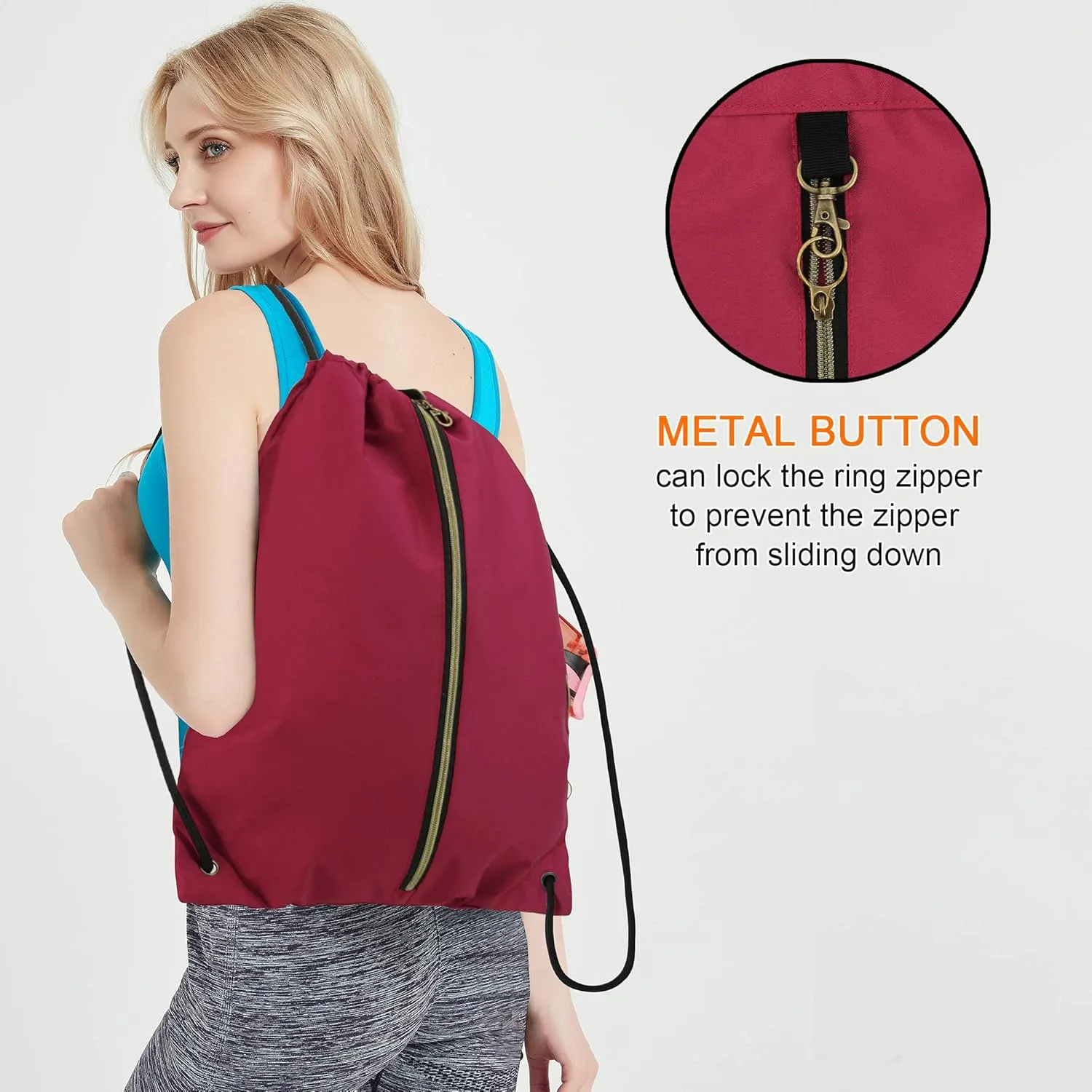 BeeGreen Drawstring Backpack Sports Gym Bag With Shoe Compartment and Two Water Bottle Holder 