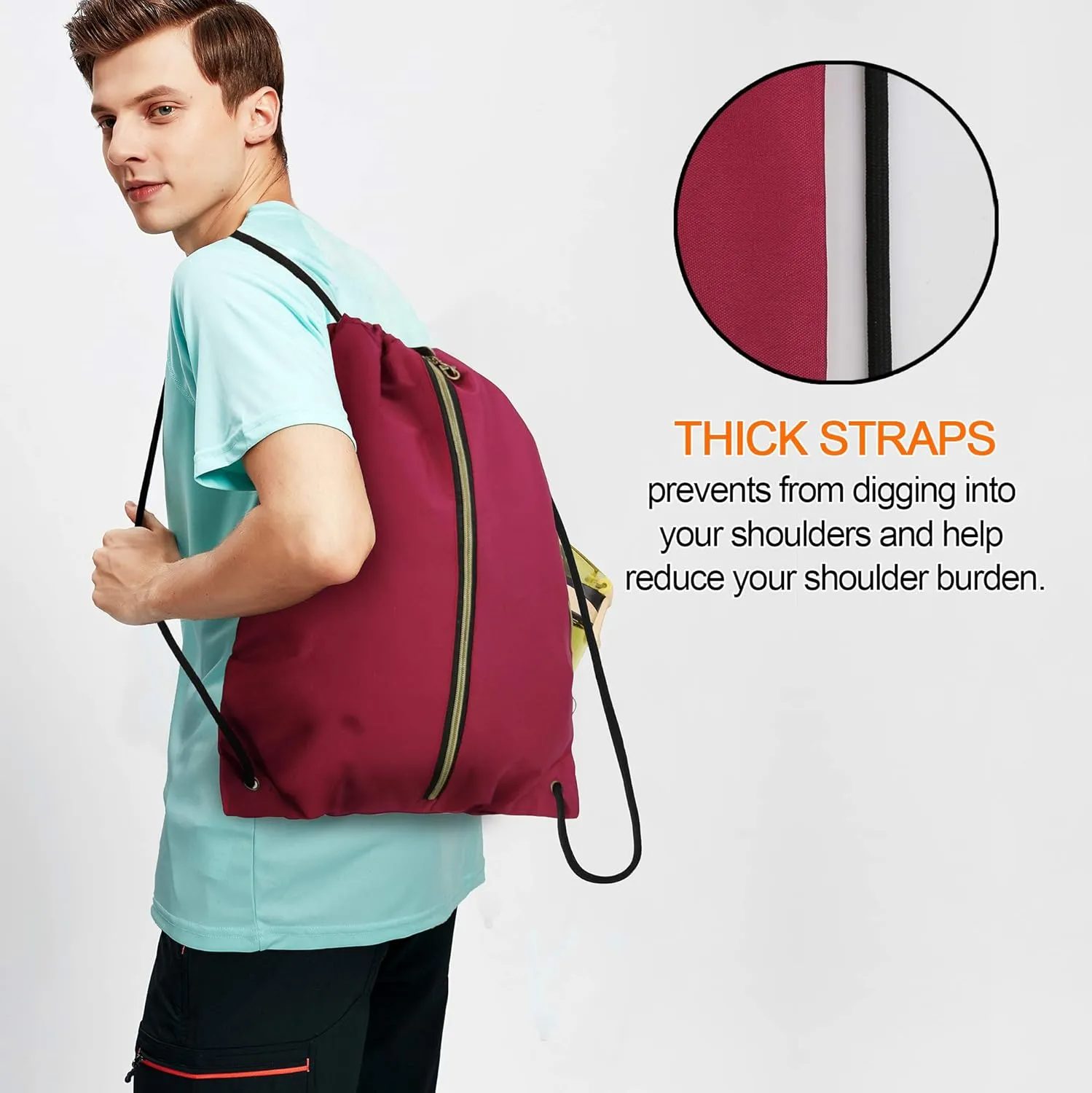 BeeGreen Drawstring Backpack Sports Gym Bag With Shoe Compartment and Two Water Bottle Holder 