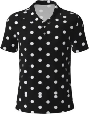 Black and White Polka Dot Print Men's Polo Shirts Short Sleeve,Stylish Polo T-Shirts for Men,for Golf and Casual Wear