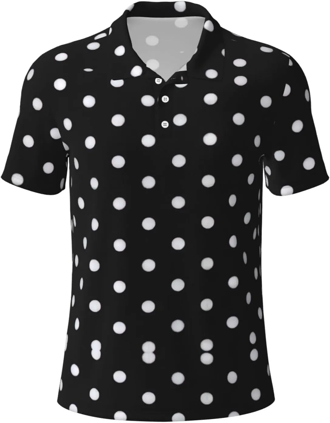 Black and White Polka Dot Print Men's Polo Shirts Short Sleeve,Stylish Polo T-Shirts for Men,for Golf and Casual Wear