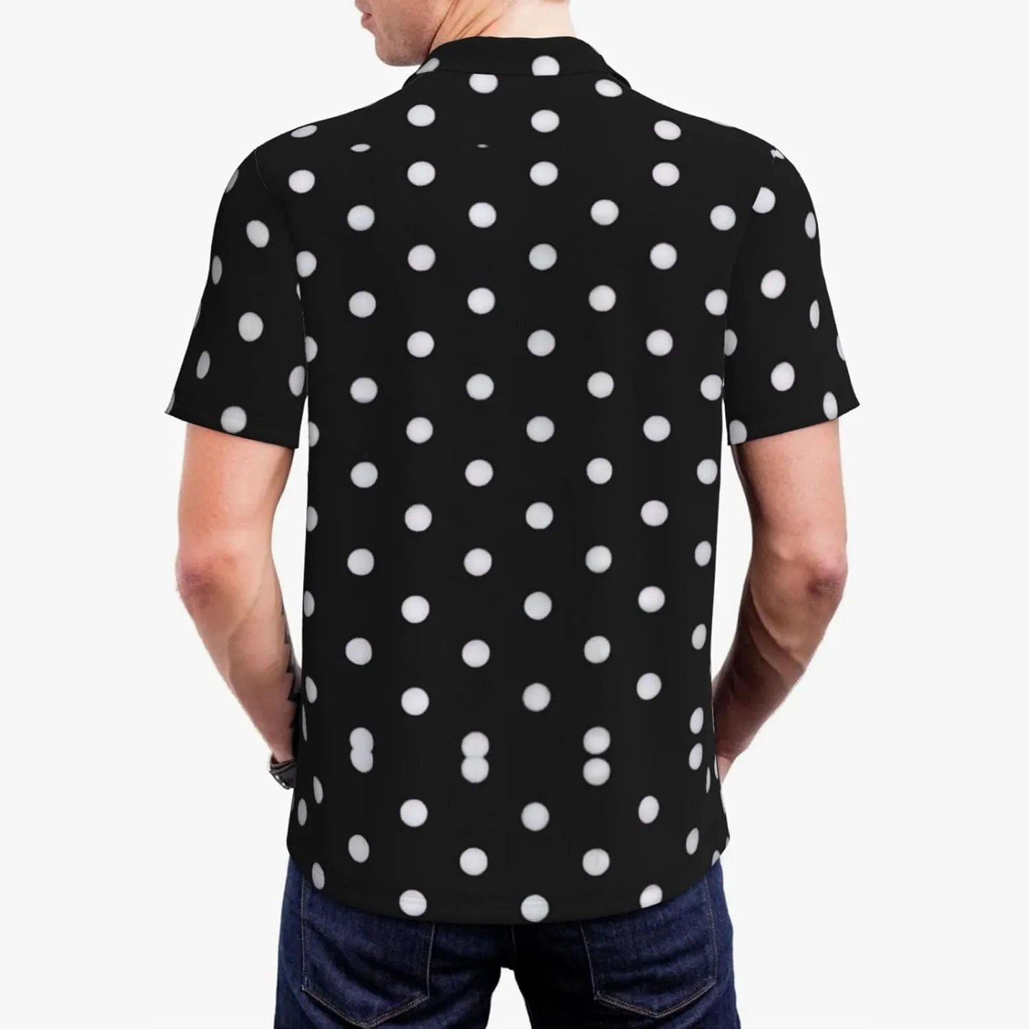Black and White Polka Dot Print Men's Polo Shirts Short Sleeve,Stylish Polo T-Shirts for Men,for Golf and Casual Wear