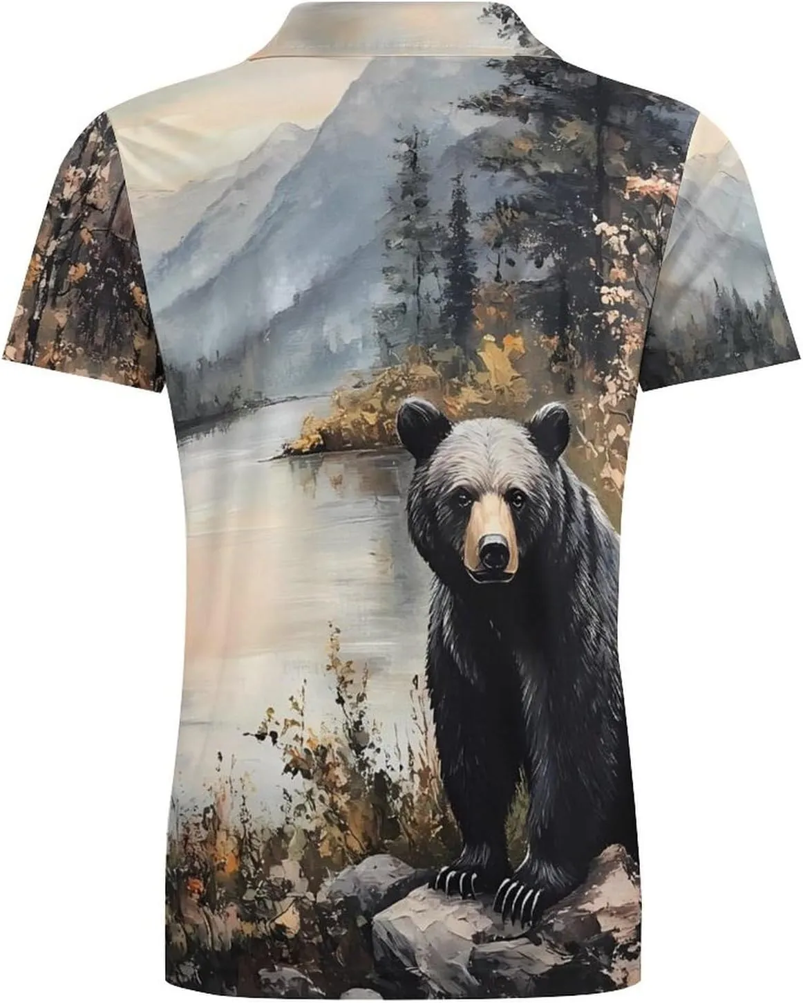 Black Bear Autumn Lakeside Men's Polo-Shirt Regular-Fit Short Sleeve Sports Quick Dry Golf Tennis T-Shirt