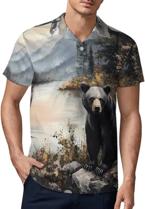 Black Bear Autumn Lakeside Men's Polo-Shirt Regular-Fit Short Sleeve Sports Quick Dry Golf Tennis T-Shirt