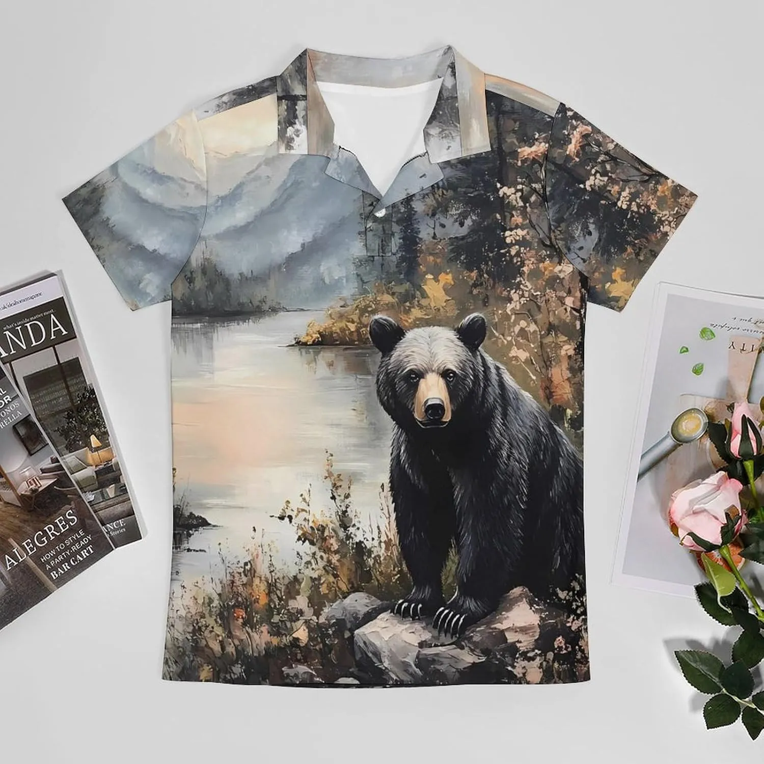 Black Bear Autumn Lakeside Men's Polo-Shirt Regular-Fit Short Sleeve Sports Quick Dry Golf Tennis T-Shirt