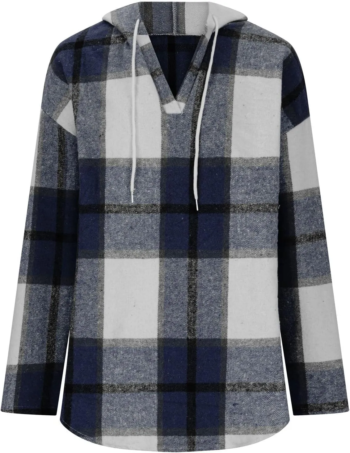 Blouses for Women Dressy Casual Plaid Shirts V Neck Hooded Sweatshirt Drawstring Hoodie Long Sleeve Pullover Tops