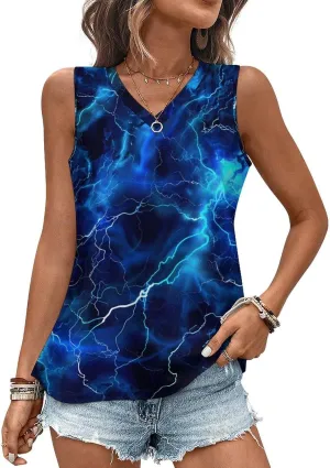 Blue Lightnings Women's Tank Top Sleeveless V Neck T Shirt Casual Vests Funny Blouses